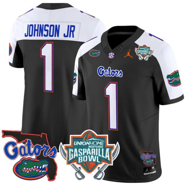 Men's Montrell Johnson Jr Jersey #1 Florida Gators 2025 Gasparilla Bowl Patch Black Alternate