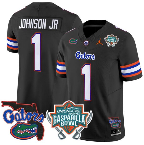 Men's Montrell Johnson Jr Jersey #1 Florida Gators 2025 Gasparilla Bowl Patch Black