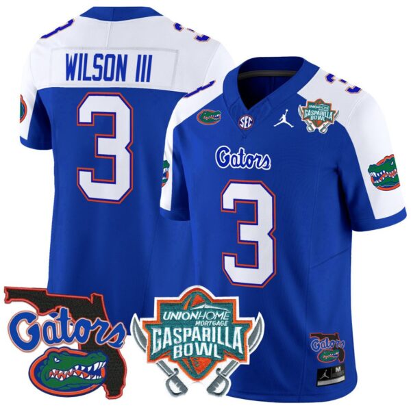 Men's Eugene Wilson III Jersey #3 Florida Gators 2025 Gasparilla Bowl Patch Royal Alternate