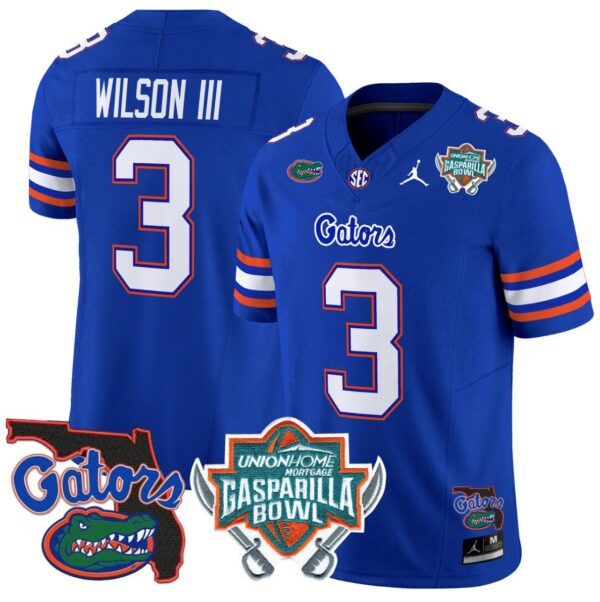 Men's Eugene Wilson III Jersey #3 Florida Gators 2025 Gasparilla Bowl Patch Royal