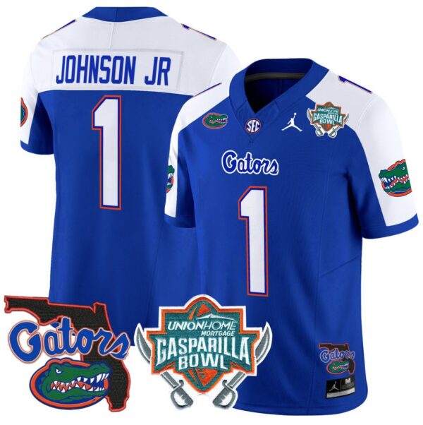 Men's Montrell Johnson Jr Jersey #1 Florida Gators 2025 Gasparilla Bowl Patch Royal Alternate