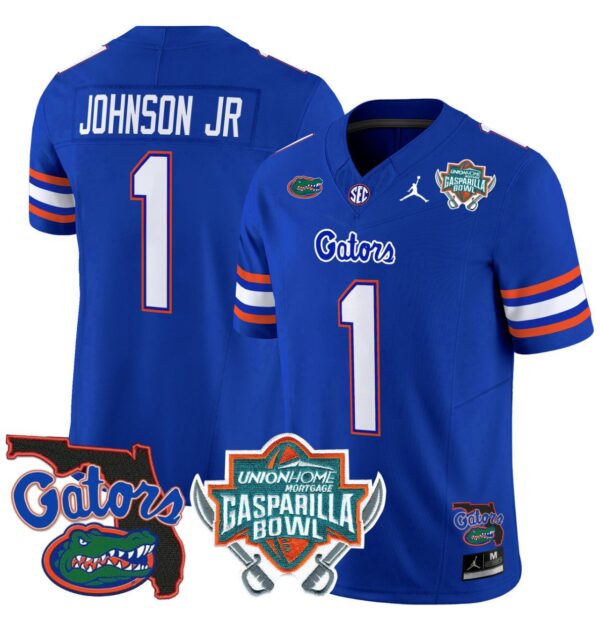 Men's Montrell Johnson Jr Jersey #1 Florida Gators 2025 Gasparilla Bowl Patch Royal