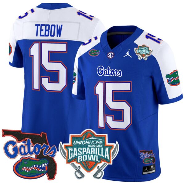 Men's Tim Tebow Jersey #15 Florida Gators 2025 Gasparilla Bowl Patch Royal Alternate