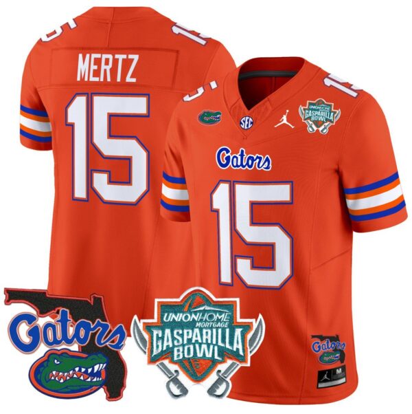 Men's Graham Mertz Jersey #15 Florida Gators 2025 Gasparilla Bowl Patch Orange