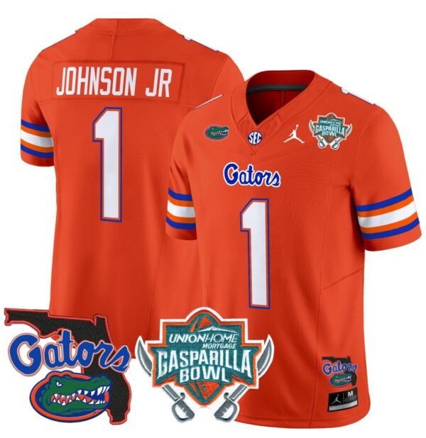 Men's Montrell Johnson Jr Jersey #1 Florida Gators 2025 Gasparilla Bowl Patch Orange