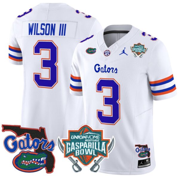 Men's Eugene Wilson III Jersey #3 Florida Gators 2025 Gasparilla Bowl Patch White