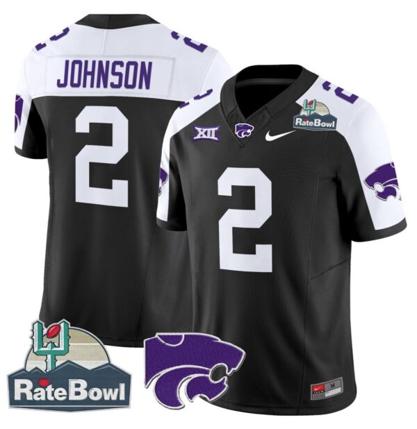 Men's Avery Johnson Jersey #2 Kansas State Wildcats 2025 Rate Bowl Patch Black Alternate