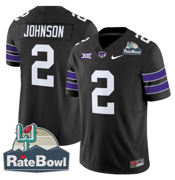Men's Avery Johnson Jersey #2 Kansas State Wildcats 2025 Rate Bowl Patch Black