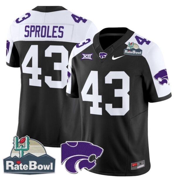 Men's Darren Sproles Jersey #43 Kansas State Wildcats 2025 Rate Bowl Patch Black Alternate
