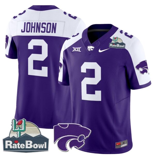 Men's Avery Johnson Jersey #2 Kansas State Wildcats 2025 Rate Bowl Patch Purple Alternate