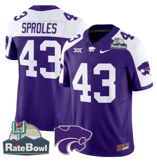 Men's Darren Sproles Jersey #43 Kansas State Wildcats 2025 Rate Bowl Patch Purple Alternate
