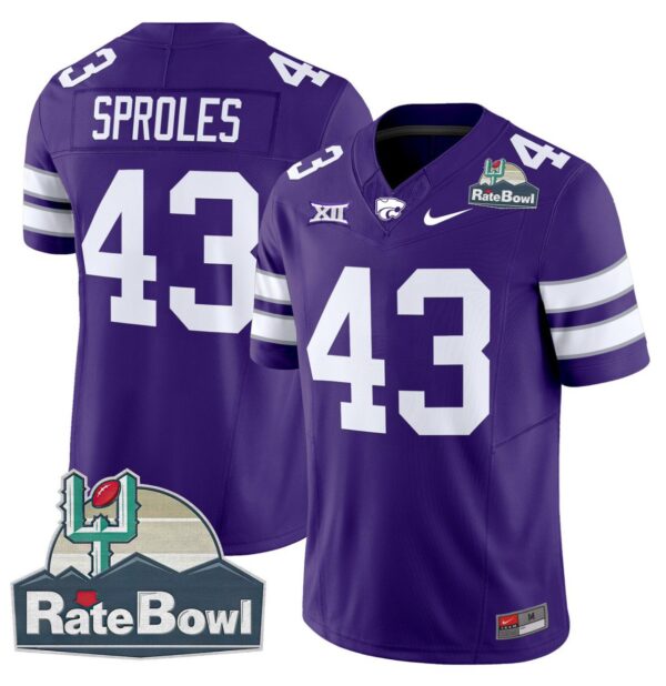 Men's Darren Sproles Jersey #43 Kansas State Wildcats 2025 Rate Bowl Patch Purple