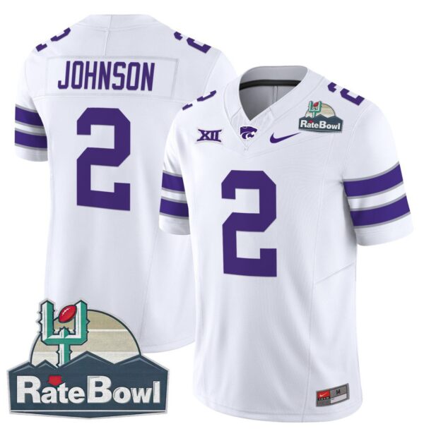 Men's Avery Johnson Jersey #2 Kansas State Wildcats 2025 Rate Bowl Patch White