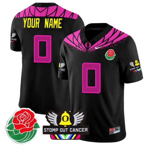 Men's Custom Oregon Ducks Jersey 2024 Rose Bowl Patch Football Stitched Black Pink