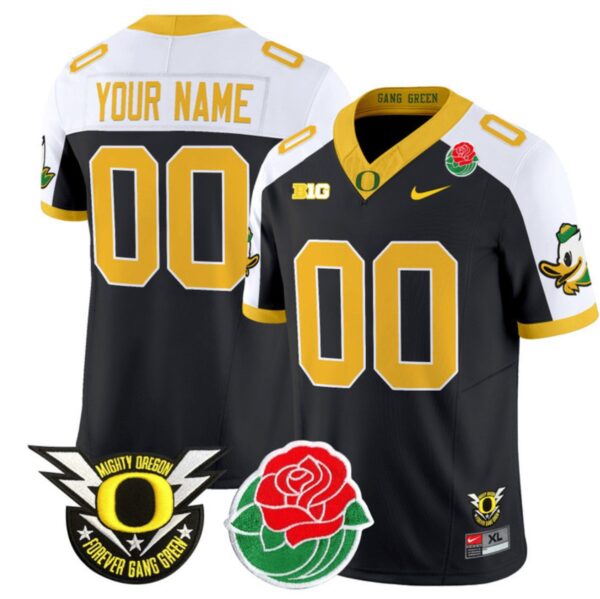 Men's Custom Oregon Ducks Jersey Name, Number 2024 Rose Bowl Patch N1 Black Alternate