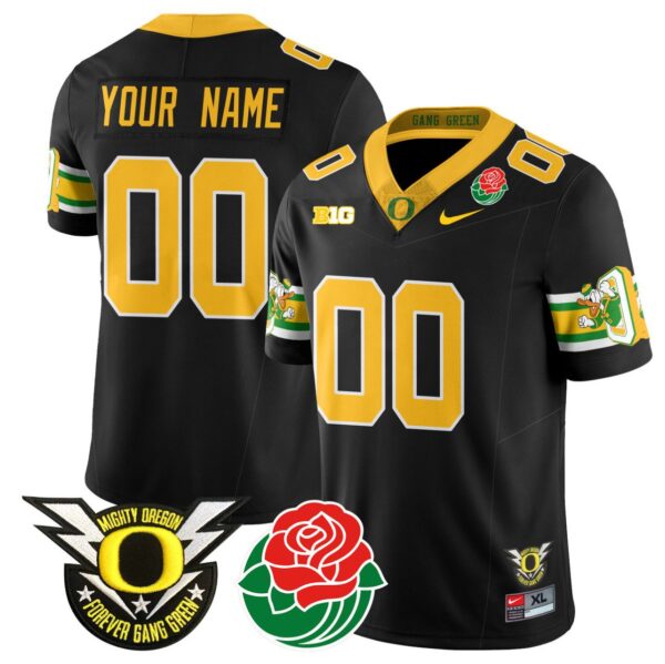 Men's Custom Oregon Ducks Jersey Name, Number 2024 Rose Bowl Patch Stitched Black