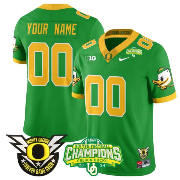 Men's Custom Oregon Ducks Jersey Name, Number 2024 Big Ten Champions N1 Green