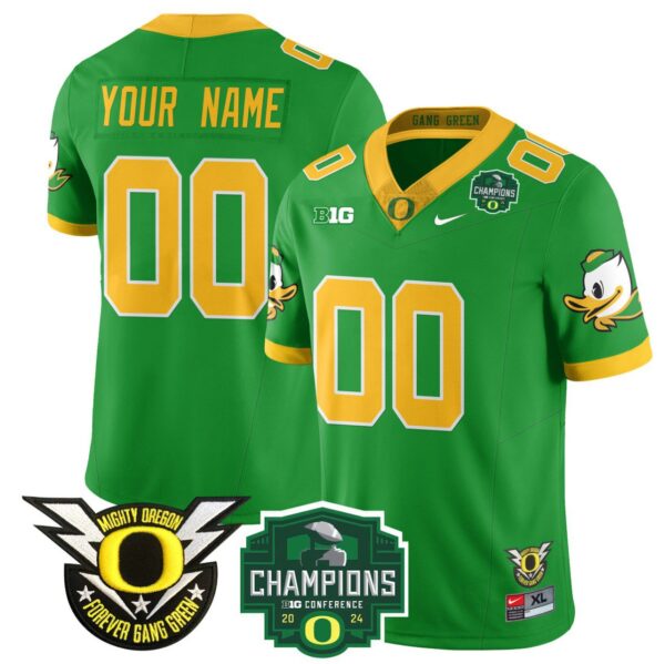 Men's Custom Oregon Ducks Jersey Name, Number 2024 Big Ten Champions Stitched Green