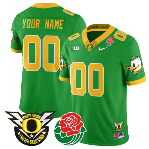 Men's Custom Oregon Ducks Jersey Name, Number 2024 Rose Bowl Patch N1 Green