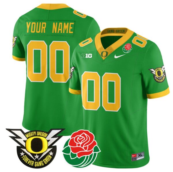Men's Custom Oregon Ducks Jersey Name, Number 2024 Rose Bowl Patch N2 Green