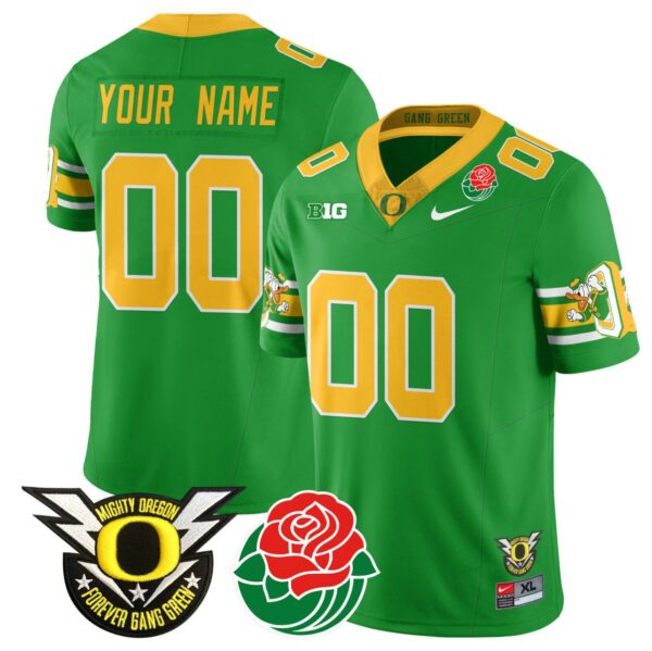 Men's Custom Oregon Ducks Jersey Name, Number 2024 Rose Bowl Patch Stitched Green