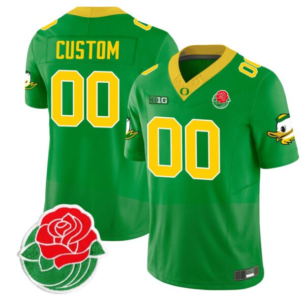 Men's Custom Oregon Ducks Jersey Rose Bowl Patch Vapor Football Stitched Green