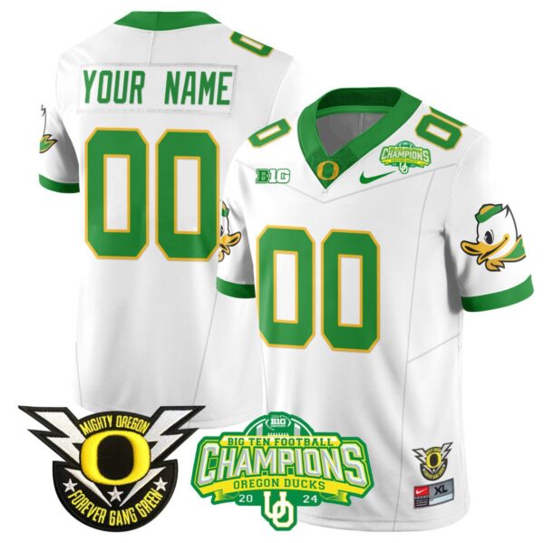 Men's Custom Oregon Ducks Jersey Name, Number 2024 Big Ten Champions N1 White