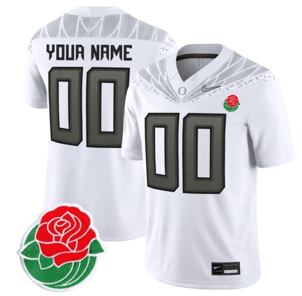 Men's Custom Oregon Ducks Jersey Rose Bowl Patch Vapor Football Stitched White