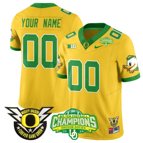 Men's Custom Oregon Ducks Jersey Name, Number 2024 Big Ten Champions N1 Yellow