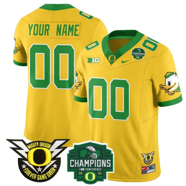 Men's Custom Oregon Ducks Jersey Name, Number 2024 Big Ten Champions Stitched Yellow