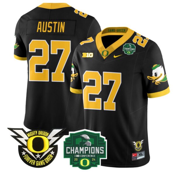 Men's Daylen Austin Jersey #27 Oregon Ducks 2024 Big Ten Champions Football Black
