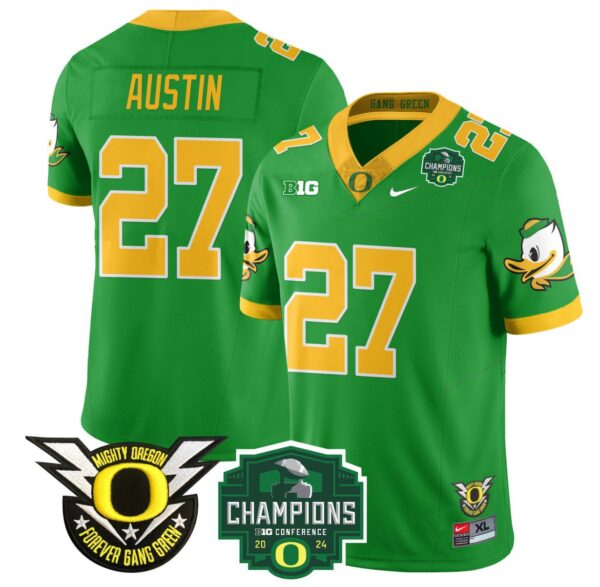 Men's Daylen Austin Jersey #27 Oregon Ducks 2024 Big Ten Champions Football Green