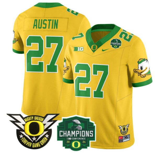 Men's Daylen Austin Jersey #27 Oregon Ducks 2024 Big Ten Champions Football Yellow
