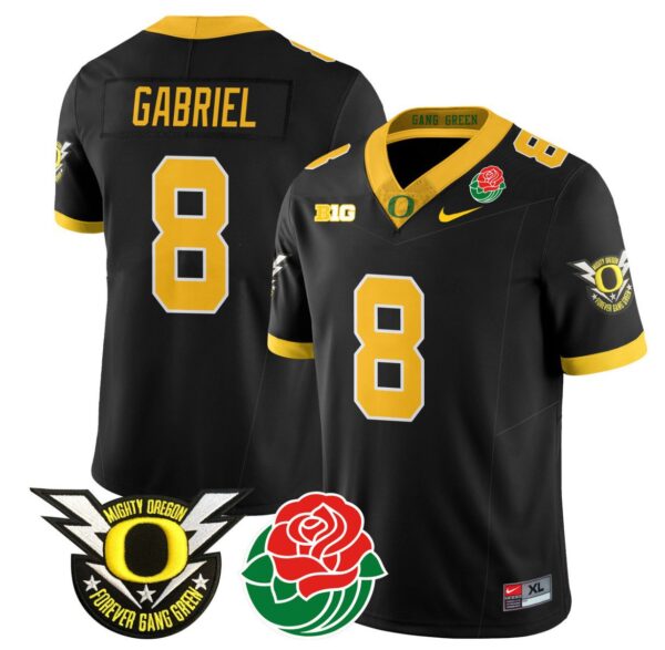 Men's Dillon Gabriel Jersey #8 Oregon Ducks 2024 Mighty Rose Bowl Patch N2 Black