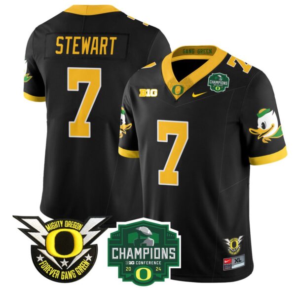 Men's Evan Stewart Jersey #7 Oregon Ducks 2024 Big Ten Champions Football Black