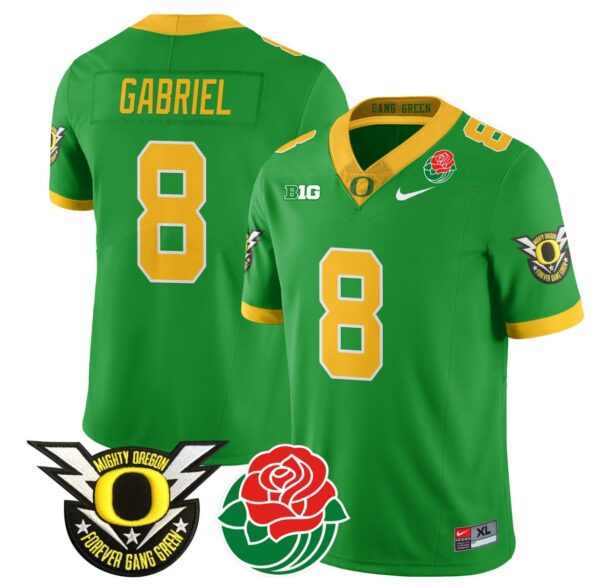 Men's Dillon Gabriel Jersey #8 Oregon Ducks 2024 Mighty Rose Bowl Patch N2 Green