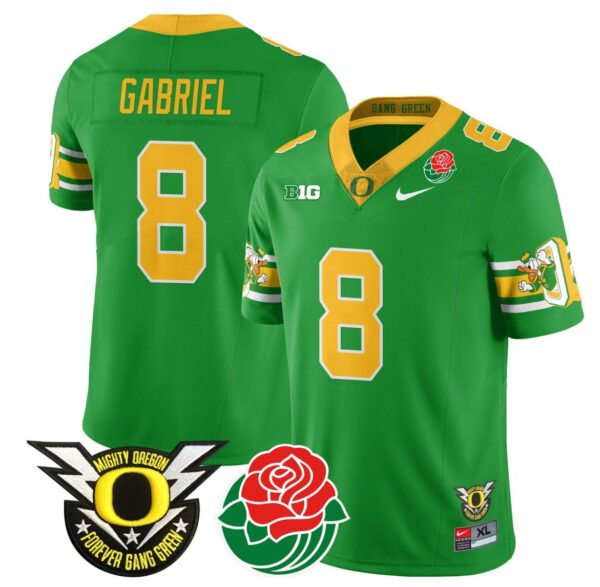 Men's Dillon Gabriel Jersey #8 Oregon Ducks 2024 Rose Bowl Patch Football Green