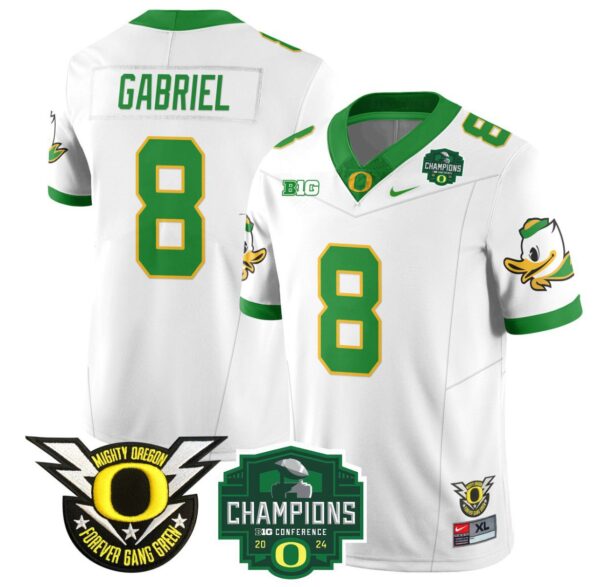 Men's Dillon Gabriel Jersey #8 Oregon Ducks 2024 Big Ten Champions Football White