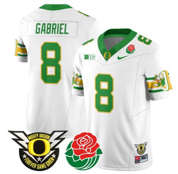 Men's Dillon Gabriel Jersey #8 Oregon Ducks 2024 Rose Bowl Patch Football White