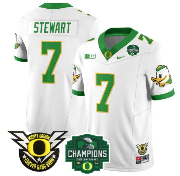 Men's Evan Stewart Jersey #7 Oregon Ducks 2024 Big Ten Champions Football White