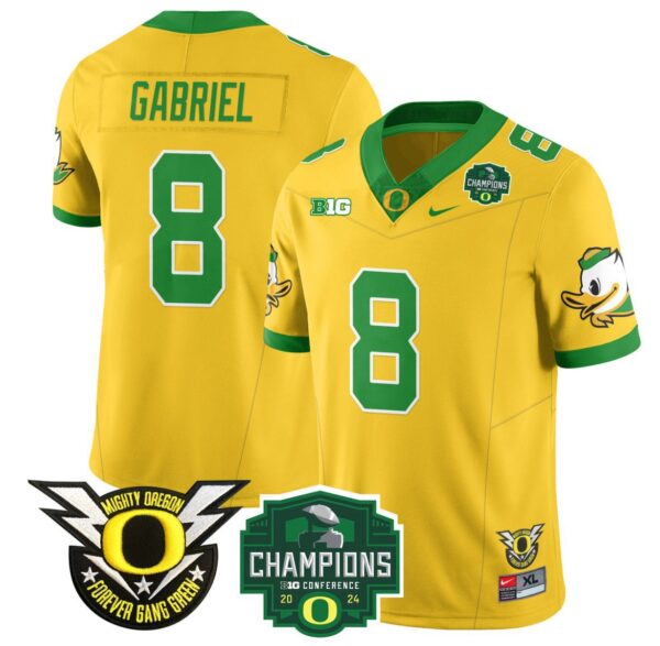 Men's Dillon Gabriel Jersey #8 Oregon Ducks 2024 Big Ten Champions Football Yellow