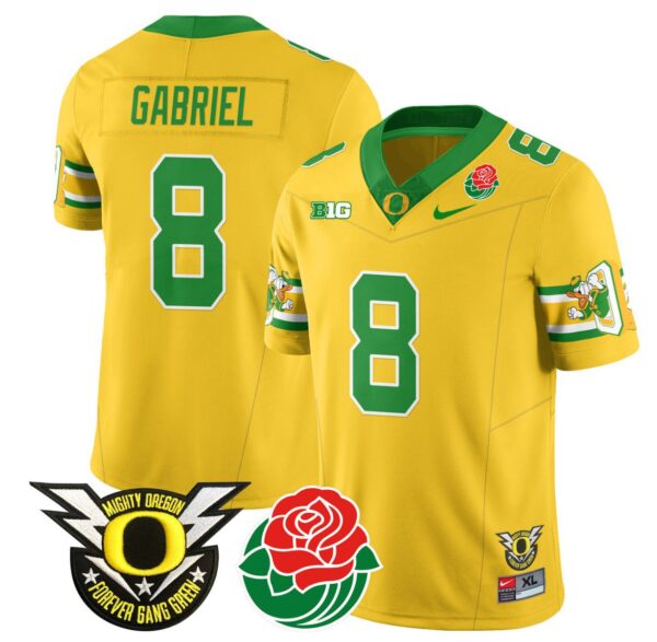 Men's Dillon Gabriel Jersey #8 Oregon Ducks 2024 Rose Bowl Patch Football Yellow