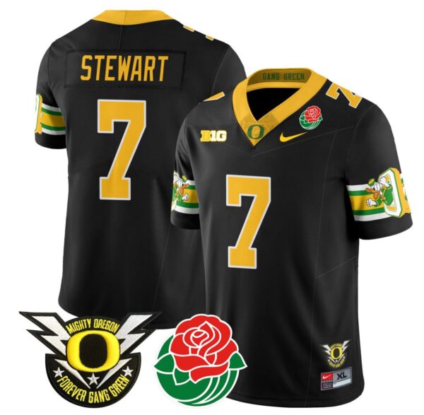 Men's Evan Stewart Jersey #7 Oregon Ducks 2024 Rose Bowl Patch Football Black