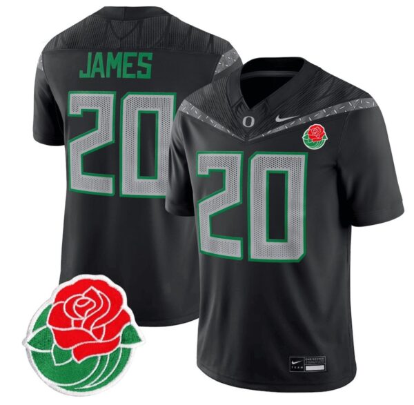 Men's Jordan James Jersey #20 Oregon Ducks Rose Bowl Patch Vapor Football Black
