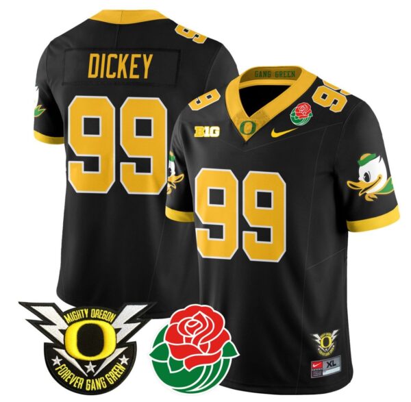 Men's Jurrion Dickey Jersey #99 Oregon Ducks 2024 Rose Bowl Patch N1 Football Black