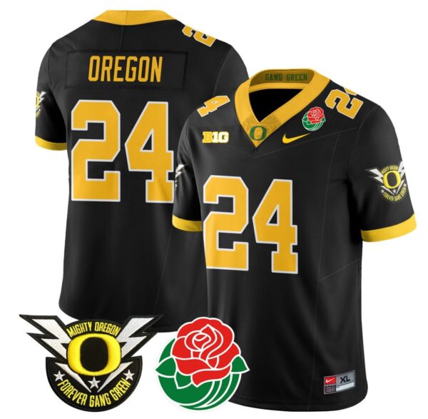 Men's Oregon Jersey #24 Oregon Ducks 2024 Mighty Rose Bowl Patch N2 Football Black