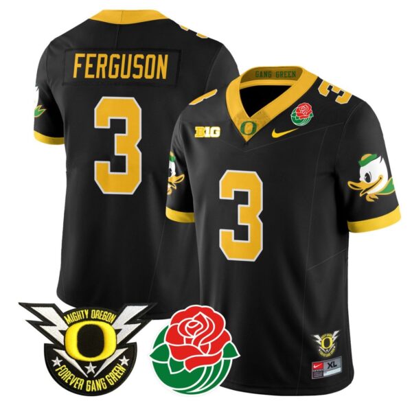 Men's Terrance Ferguson Jersey #3 Oregon Ducks 2024 Rose Bowl Patch N1 Football Black