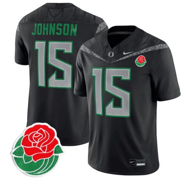 Men's Tez Johnson Jersey #15 Oregon Ducks Rose Bowl Patch Vapor Football Black