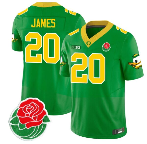 Men's Jordan James Jersey #20 Oregon Ducks Rose Bowl Patch Vapor Football Green