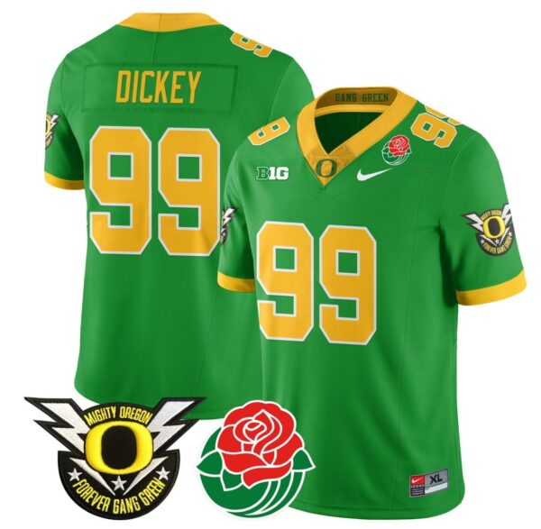 Men's Jurrion Dickey Jersey #99 Oregon Ducks 2024 Mighty Rose Bowl Patch N2 Green